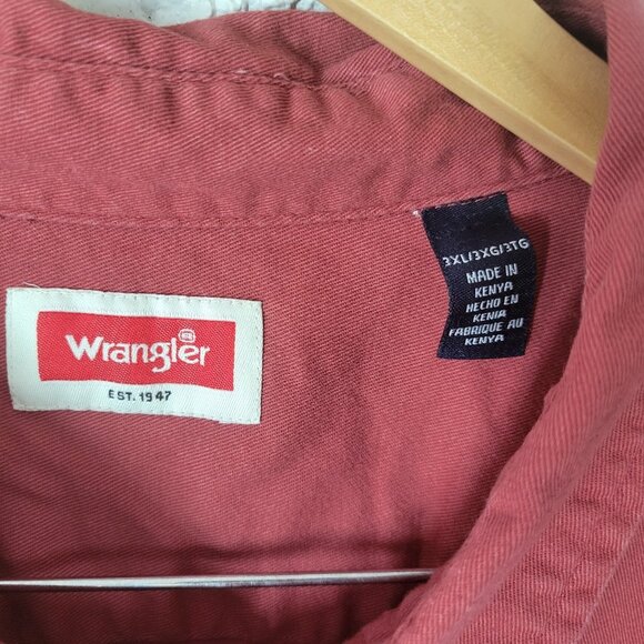 Wrangler Mens Shirt 3XL Short Sleeve Button Up Cotton Blend Rust Red RED10E - Picture 6 of 8
